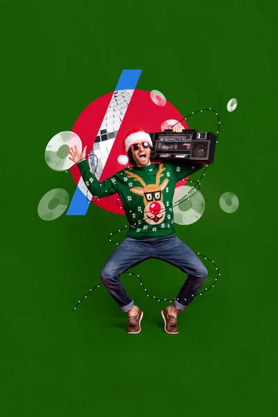 Baner Zaproszenie Karta Kolaż Cray Funky Człowiek Taniec Boże Narodzenie — Zdjęcie stockowe