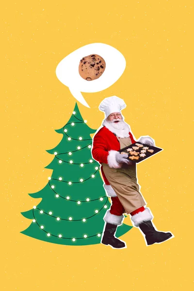 Boże Narodzenie Pocztówka Kolaż Zabawny Funky Santa Claus Pieczenia Smaczne — Zdjęcie stockowe
