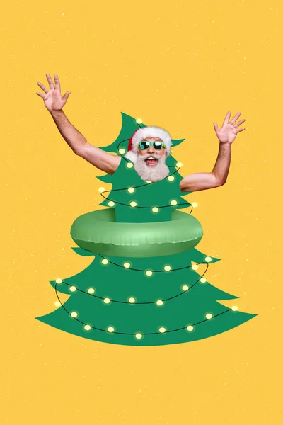 Коллаж Фото Старого Санта Клауса Пенсии Носить Солнцезащитные Очки Хорошая — стоковое фото