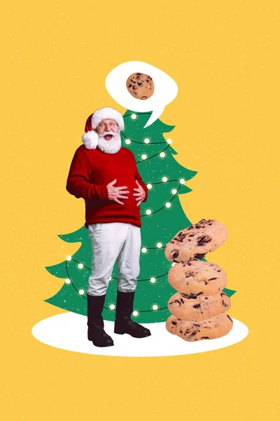 Navidad Postal Collage Divertido Funky Santa Claus Sueño Sobre Deliciosas — Foto de Stock