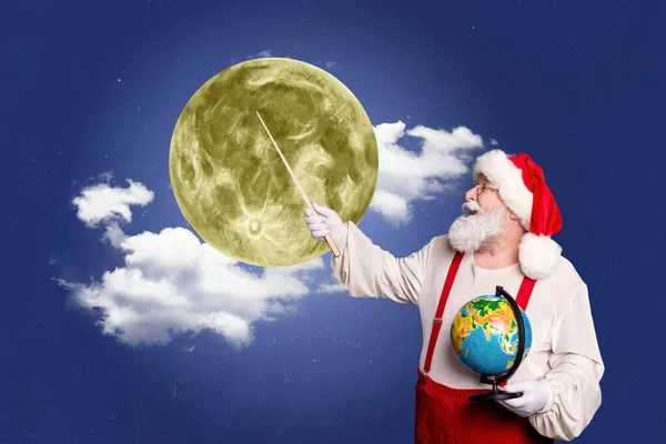 Collage Poster Natale Babbo Natale Senior Insegnare Dove Consegnare Regali — Foto Stock