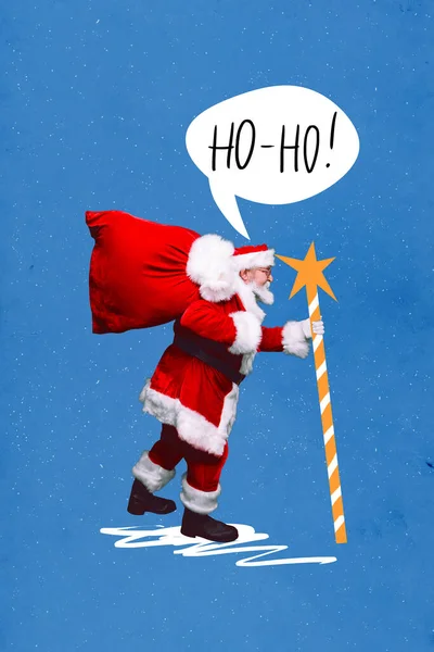 Collage Cartolina Vecchiaia Pensionato Indossare Rosso Babbo Natale Costume Camminare — Foto Stock