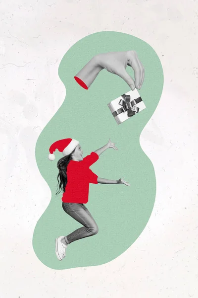 Collage Affiche Noël Petite Boîte Cadeau Voeux Capture Enfant Sur — Photo