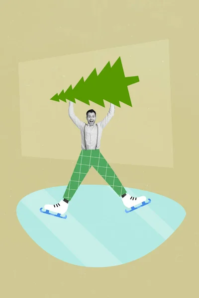 Collage Photo Funny Ice Skating Guy Wear Green Painted Trouser — Stock Photo, Image