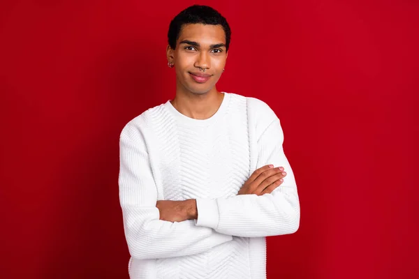 Photo Jeune Homme Drôle Porter Sweat Shirt Festif Blanc Mains — Photo