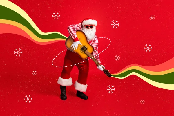 Kreativ Foto Collage Illustration Santa Claus Spela Gitarr Coca Cola — Stockfoto