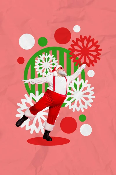 Kreatywne Zdjęcie Kolaż Grafika Pocztówka Plakat Zdjęcie Funky Santa Claus — Zdjęcie stockowe