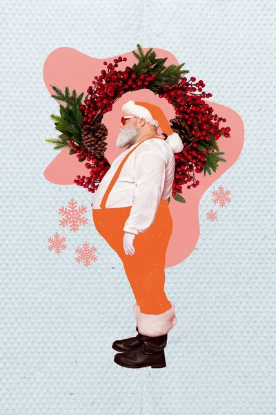 Kolaż Boczny Profil Zdjęcie Emerytowanego Świętego Mikołaja Nosić Czerwony Kostium — Zdjęcie stockowe