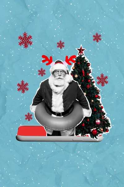 Küçük Noel Baba Nın Dikey Kolaj Resmi Siyah Beyaz Gama — Stok fotoğraf