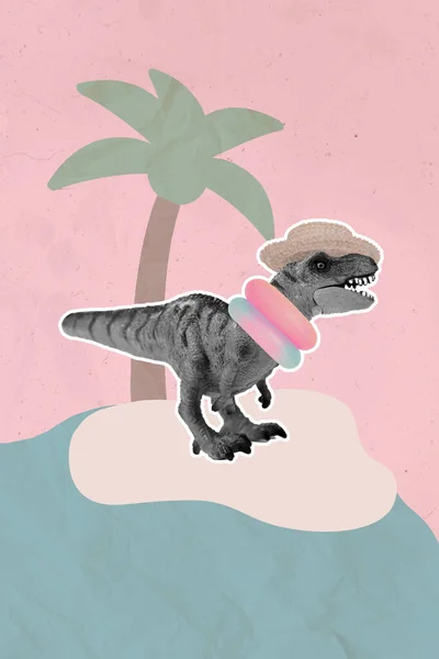 Imagen Collage Vertical Funky Dinosaur Wear Sunhat Anillos Inflables Aislados —  Fotos de Stock