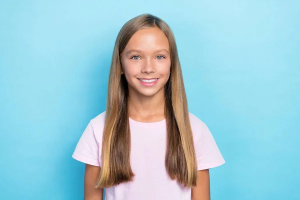 Πορτρέτο Του Χαριτωμένο Αξιολάτρευτο Κορίτσι Καλή Διάθεση Σχολείο Ευθεία Hairstyle — Φωτογραφία Αρχείου