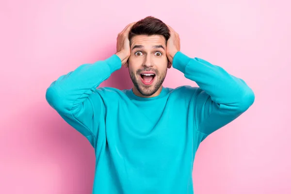 Photo Young Crazy Excited Funny Student Man Wear Blue Pullover — Stock Photo, Image