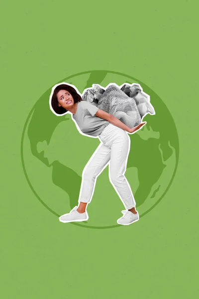 Ekskluzywny Magazyn Obraz Szkic Kolaż Obraz Zestresowany Przygnębiony Pani Sprzątanie — Zdjęcie stockowe