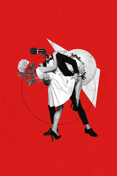 Kreativ Foto Collage Kunstwerk Postkarte Poster Von Seltsamen Menschen Tanzen — Stockfoto