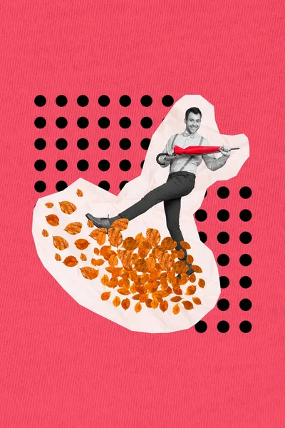Kreativ Bild Collage Konstverk Affisch Stilig Positiv Man Glädje Favorit — Stockfoto