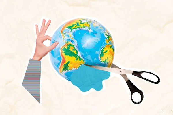 Collage Banner Des Planeten Erde Konzept Ökologische Problem Schere Geschnitten — Stockfoto