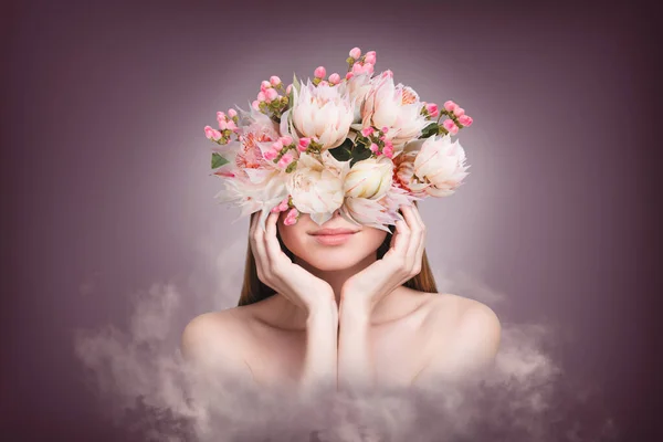 Colagem Cartaz Abstrato Sonho Senhora Ter Natureza Florescendo Flores Cabelo — Fotografia de Stock