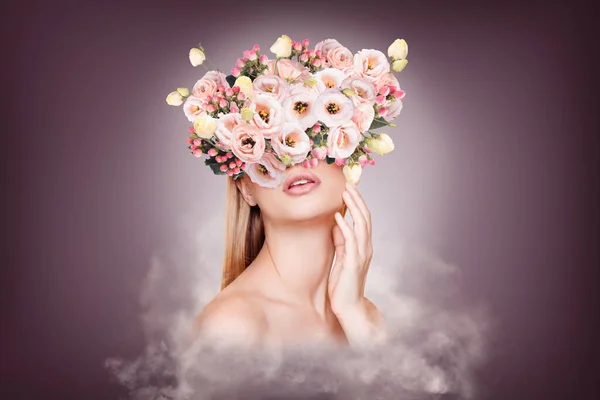 Colagem Criativa Pôster Senhora Com Cabelo Floral Pureza Completa Tocando — Fotografia de Stock