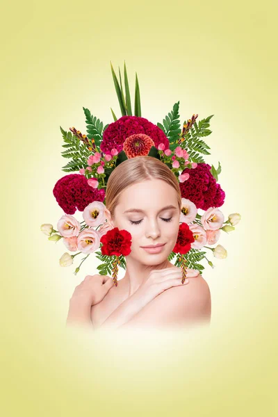 Colagem Cartaz Senhora Pureza Elegante Aplicar Beleza Flor Vitaminas Gel — Fotografia de Stock