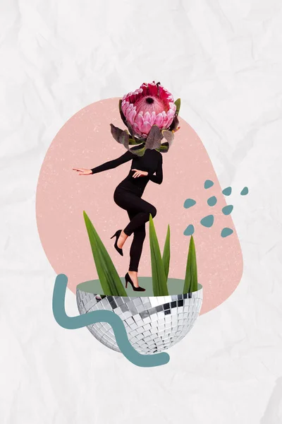 Photo Créative Collage Affiche Carte Postale Image Personnage Étrange Fleur — Photo
