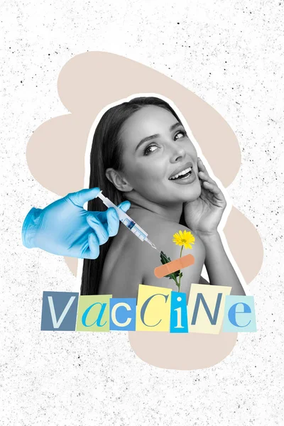 Esclusiva Rivista Immagine Schizzo Collage Immagine Affascinante Signora Ottenere Vaccino — Foto Stock