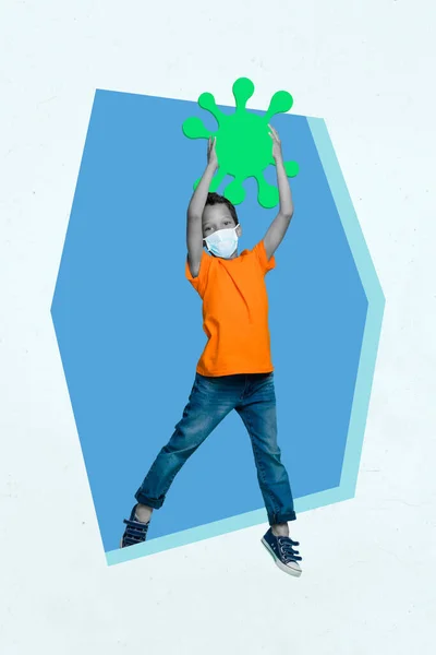 Creative Photo Collage Artwork Postcard Poster Picture Small Boy Catch — Stock Photo, Image