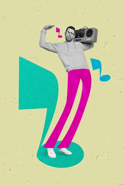 Творческая Фотография Коллаж Обложки Плакат Фанки Человек Наслаждаться Свободным Временем — стоковое фото