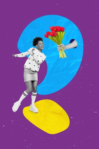 Collage Photo Jeune Adorable Danse Drôle Femme Porter Valentine Tenue — Photo