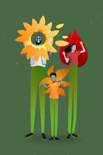 Vertikale Collage Bild Von Drei Idyllischen Funky Menschen Freundliche Familie — Stockfoto