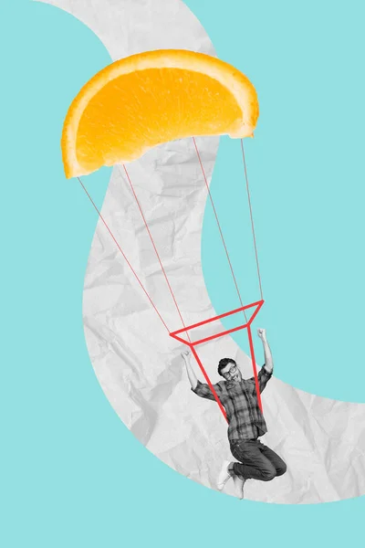 재미있는 남자가 주황색 낙하산을 그림을 그리는 — 스톡 사진