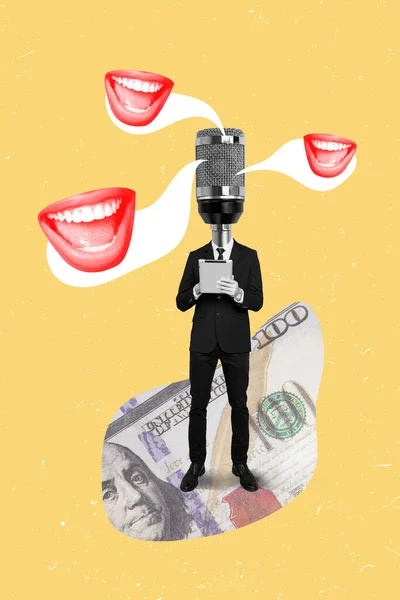 Vertical Collage Image Formalwear Suit Guy Stand Dollar Banknote Use — Stock Photo, Image