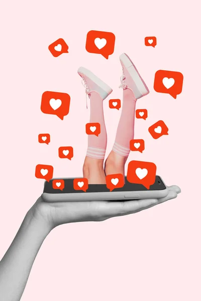 Collage Φωτογραφία Της Παράλογης Γυναίκα Πόδια Ροζ Κάλτσες Πάνινα Παπούτσια — Φωτογραφία Αρχείου
