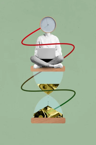 Foto Creativa Collage Artwork Poster Cartolina Ragazza Concentrata Sedersi Grande — Foto Stock