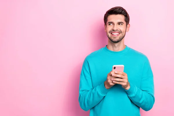 Photo Young Funny Attractive Handsome Businessman Wear Cyan Pullover Hold — Stock Photo, Image