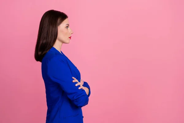 Profil Foto Självsäker Affärskvinna Bära Blå Formell Outfit Vikta Armar — Stockfoto
