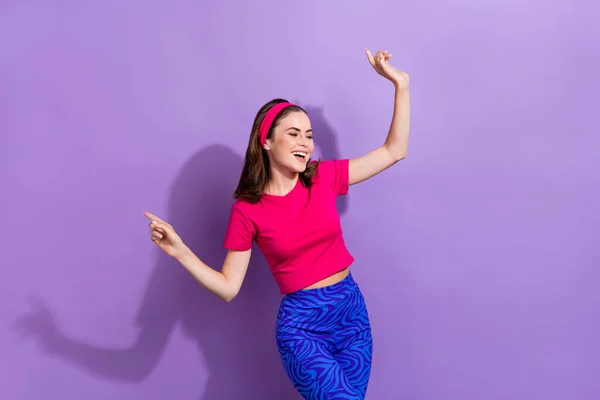 Photo Carefree Positive Pretty Girl Have Fun Dancing Chilling Free — Stock Photo, Image