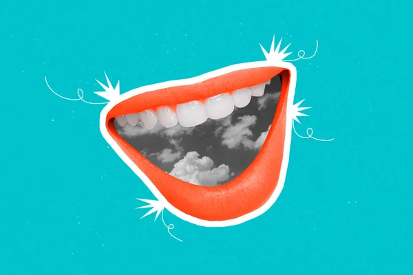 Φωτογραφία Δημιουργική Κολάζ Της Ανοιχτής Στοματικής Κοιλότητας Λευκά Δόντια Κόκκινα — Φωτογραφία Αρχείου