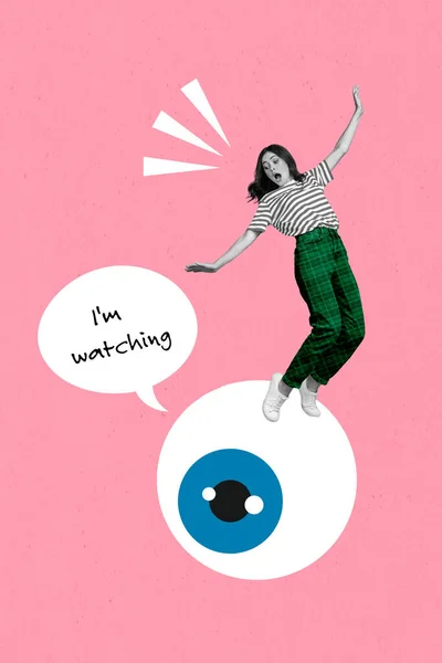 Креативная Фотография Коллаж Рисунок Плакат Обеспокоенная Дама Падает Большой Глаз — стоковое фото