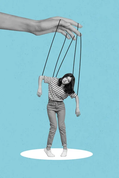 Creatieve Foto Collage Kunstwerk Poster Van Verdrietig Boos Meisje Opknoping — Stockfoto