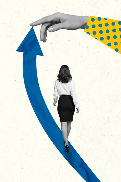 Творческая Фотография Коллаж Постер Успешной Женщины Идти Вверх Карьерный Рост — стоковое фото