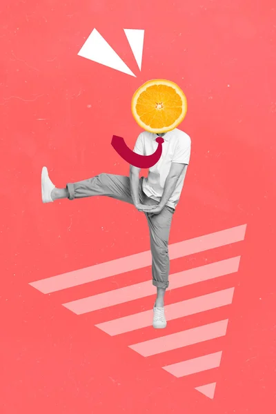 图片艺术极小拼贴图片快乐有趣的家伙跳舞橙色而不是头隔离的画框背景 — 图库照片