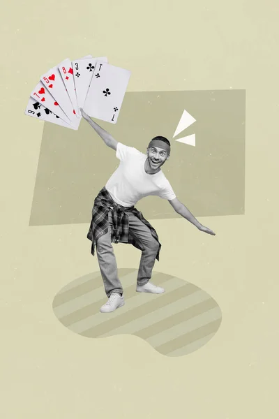 Креативная Фотография Плакат Коллажа Открытки Картина Радостный Веселый Человек Играющий — стоковое фото