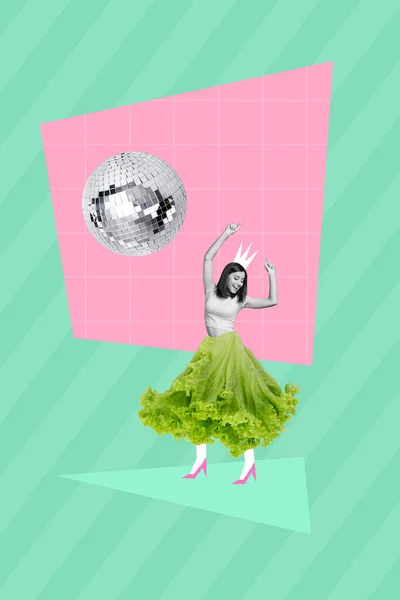 Creative Photo Collage Artwork Poster Postcard Funny Beautiful Girl Dancing — Stock Photo, Image