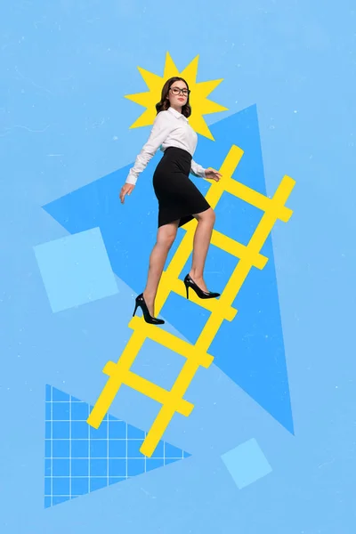 Photo Sketch Collage Artwork Picture Confident Lady Achieving Success Supporting — Stock Photo, Image