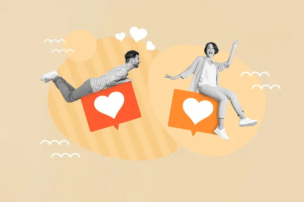 Creative Retro Magazine Collage Image Funny Funky Couple Falling Love — Stock Photo, Image