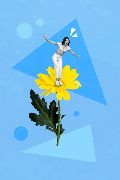 Vertikale Collage Illustration Von Kleinen Schwarz Weißen Gamma Mädchen Stehend — Stockfoto