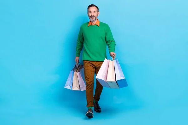Full Size Photo Mature Attractive Male Walking Black Friday Shopping — Stock Photo, Image
