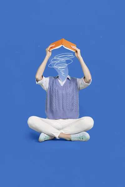 Creative Photo Collage Artwork Poster Picture Person Head Sitting Reading — Stockfoto
