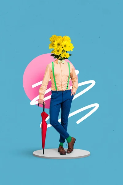 Vertical Photo Poster Young Gentleman Suspenders Wear Formal Suit Headless — Stock Photo, Image