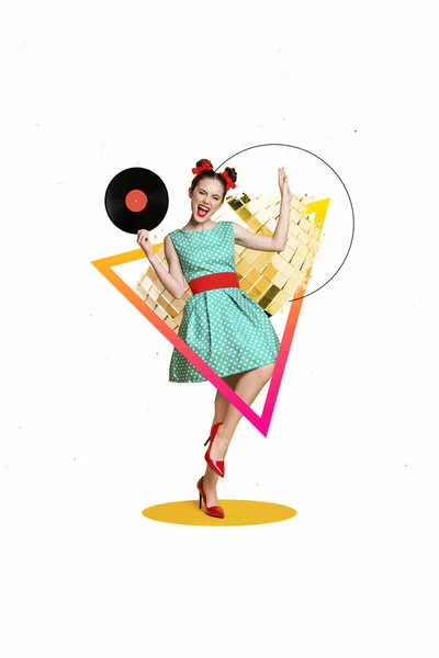 Creative Photo Collage Artwork Poster Postcard Overjoyed Girl Have Fun — Stockfoto